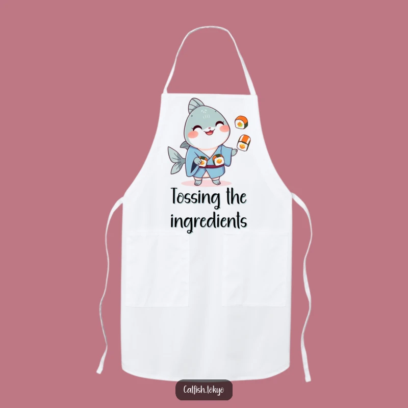 Funny Blue Kimono Catfish Sushi Juggling Apron - Hilarious Kitchen Wear Gift