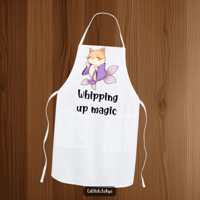 Funny Purple Kimono Catfish Apron, gracefully spinning while cooking, adding elegance to kitchen attire.