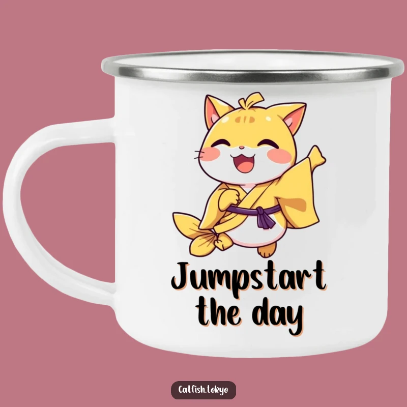 Funny Yellow Kimono Catfish Hopping Camping Mug - Durable & Hilarious Outdoor Cup Gift