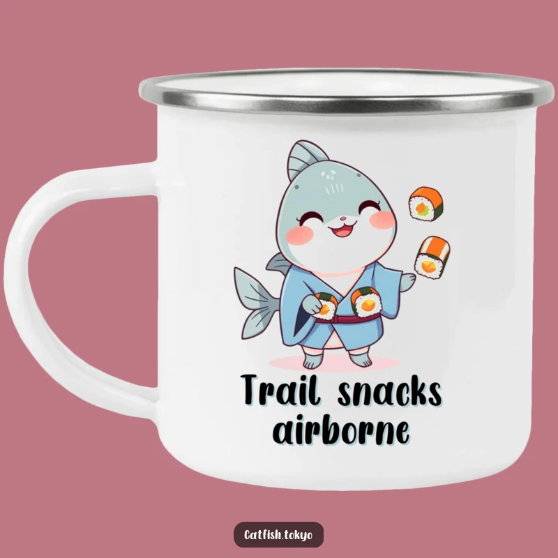 Funny Blue Kimono Catfish Sushi Juggling Camping Mug - Durable & Hilarious Outdoor Cup Gift