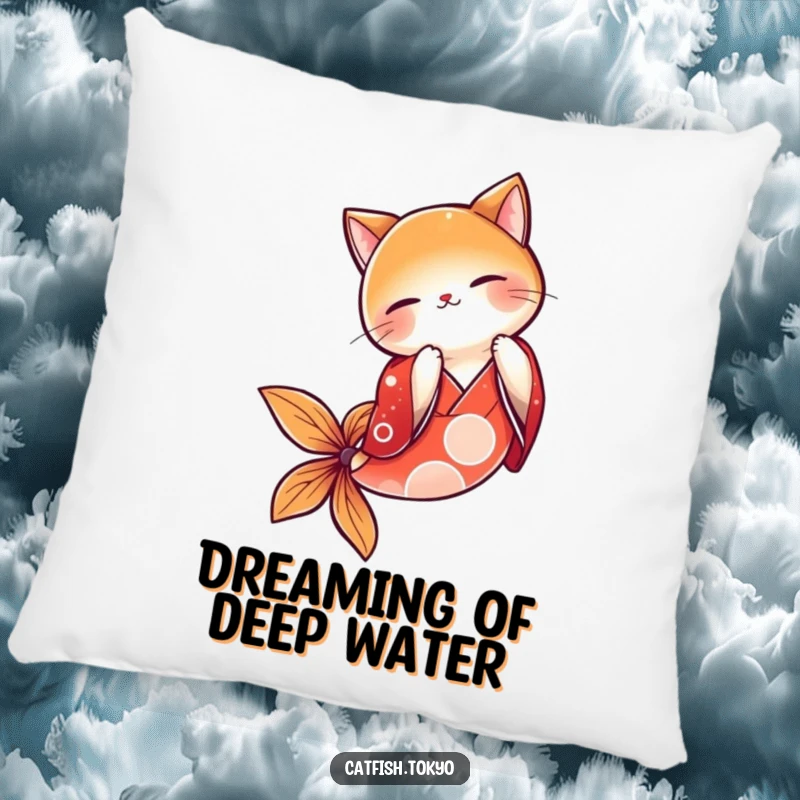 Funny Red Kimono Catfish Pillow, showing a charming fish bowing gracefully, perfect for adding humor to furniture.