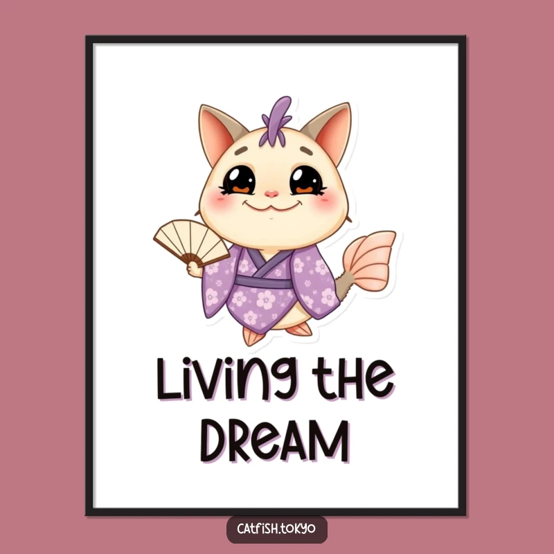 Funny Catfish Kimono Digital Print: Grinning Fish Art, Purple Floral Whimsy, Instant Laughs!