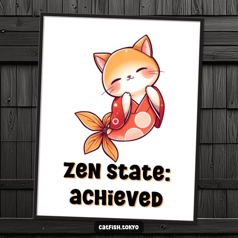 Funny Red Kimono Catfish Digital Art Print, showcasing elegant bowing, ideal for adding humorous wall decor.