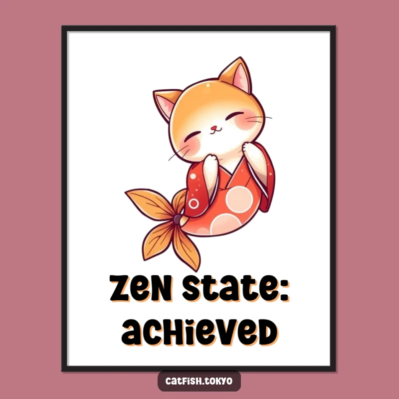 Funny Red Kimono Catfish Bowing Digital Art Print - Hilarious Instant Download Decor Gift