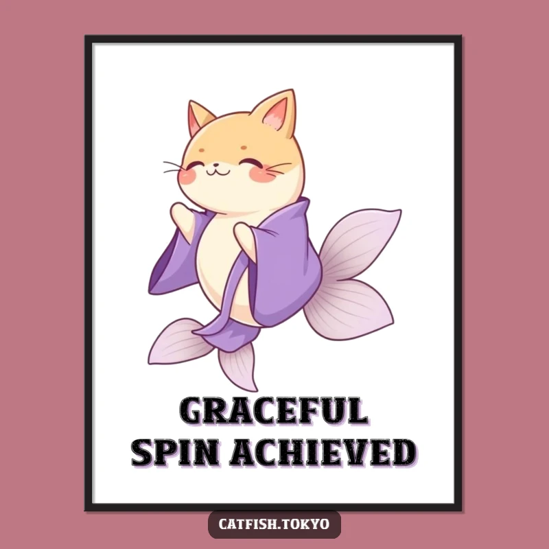 Funny Purple Kimono Catfish Spinning Digital Art Print - Hilarious Decor Gift