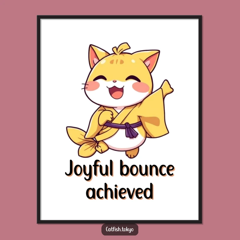 Funny Yellow Kimono Catfish Hopping Digital Art Print - Hilarious Decor Gift