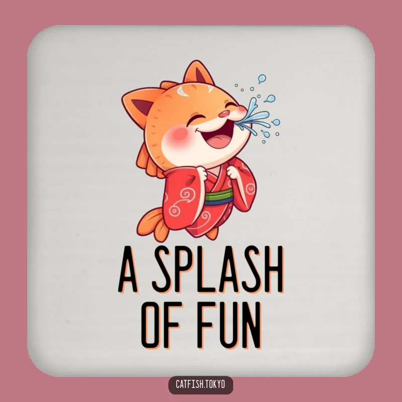 Funny Cheerful Catfish Coaster Set: Red Kimono Splash, Protect Surfaces, Hilarious!