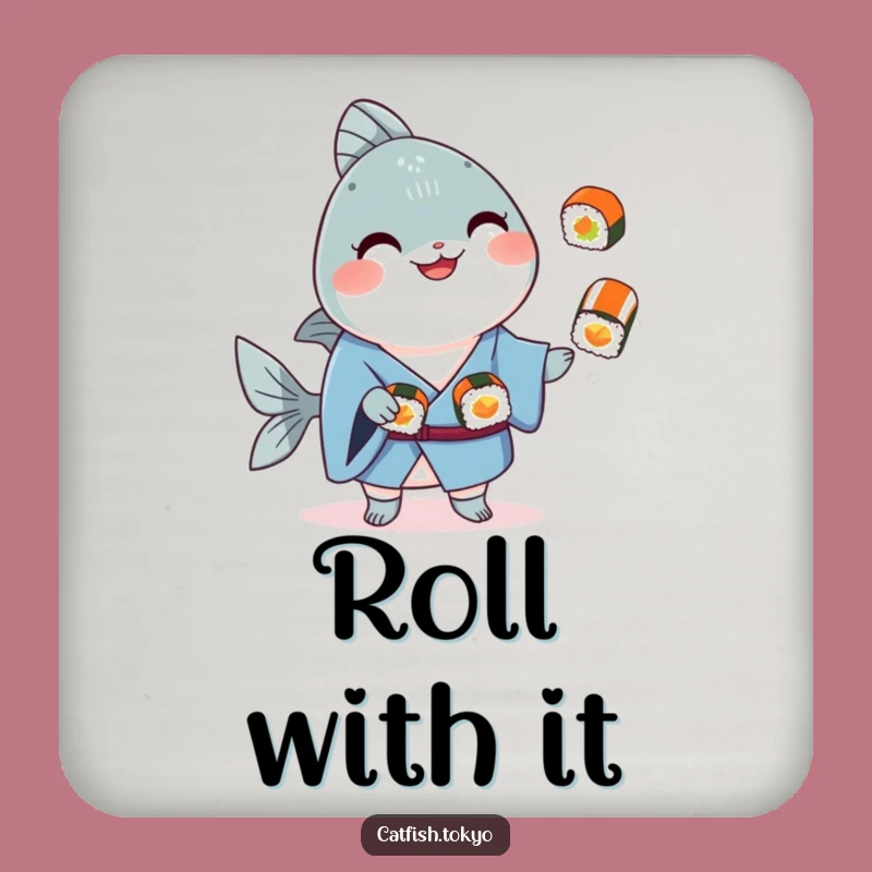 Funny Blue Kimono Catfish Sushi Juggling Drink Coaster - Hilarious Surface Protection Gift