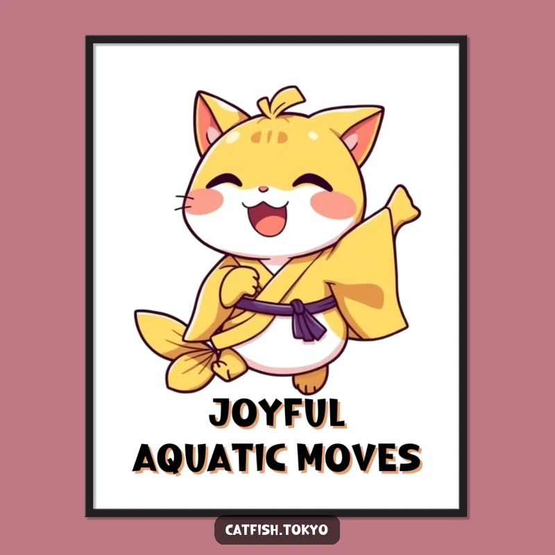 Funny Yellow Kimono Catfish Hopping Poster - Hilarious Wall Art Decor Gift