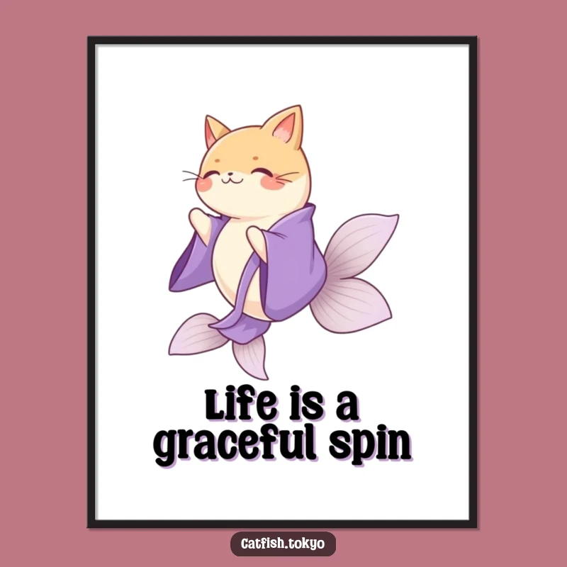 Funny Free Printable Wall Art: Spinning Catfish - Elegant Downloadable Decor