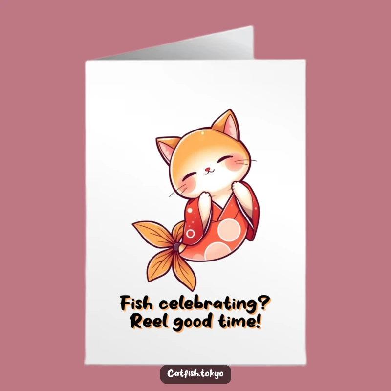 Free Printable Birthday Card: Funny Catfish Kimono Bow - Hilarious Downloadable Gift