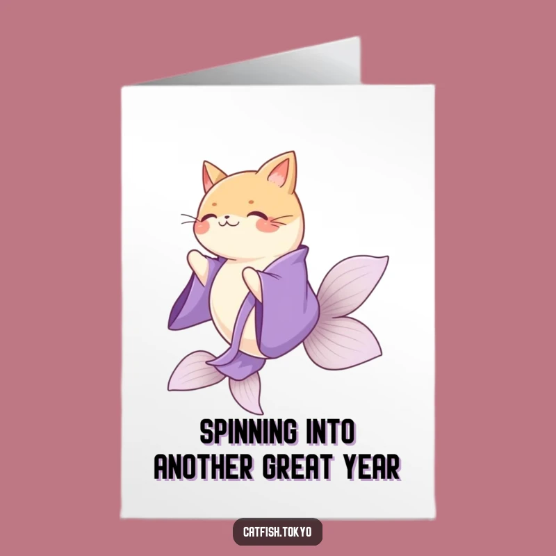 Free Printable Birthday Card: Spinning Catfish - Elegant & Funny Downloadable Gift