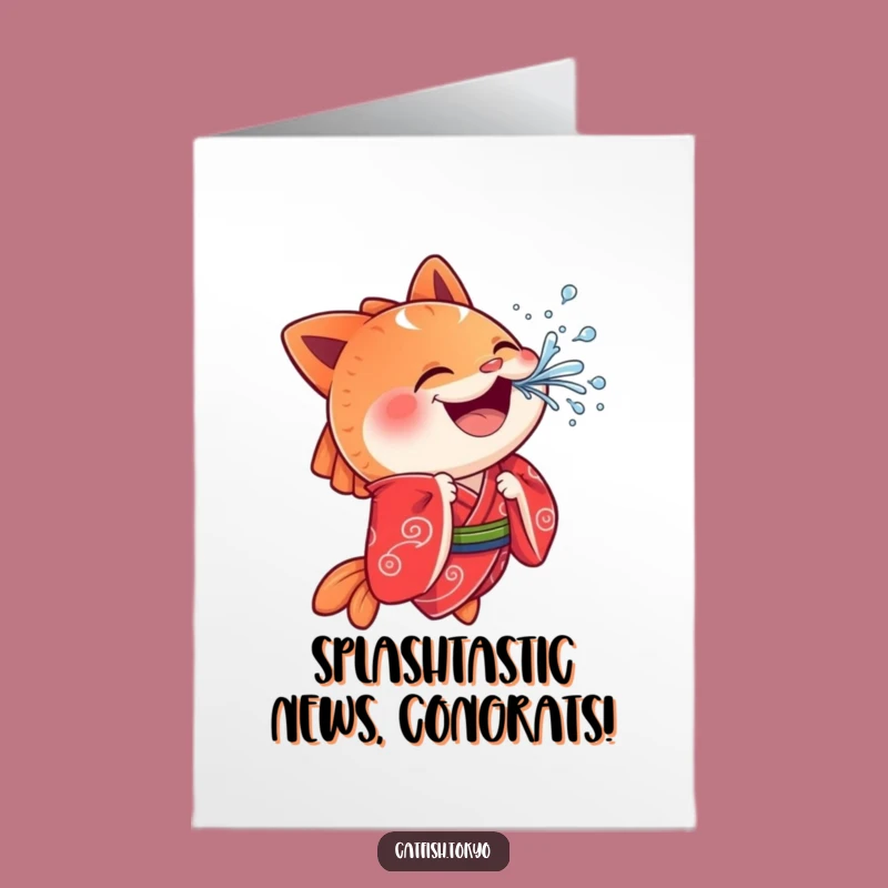 Free Printable Congrats Card: Playful Catfish Splash - Funny Downloadable!