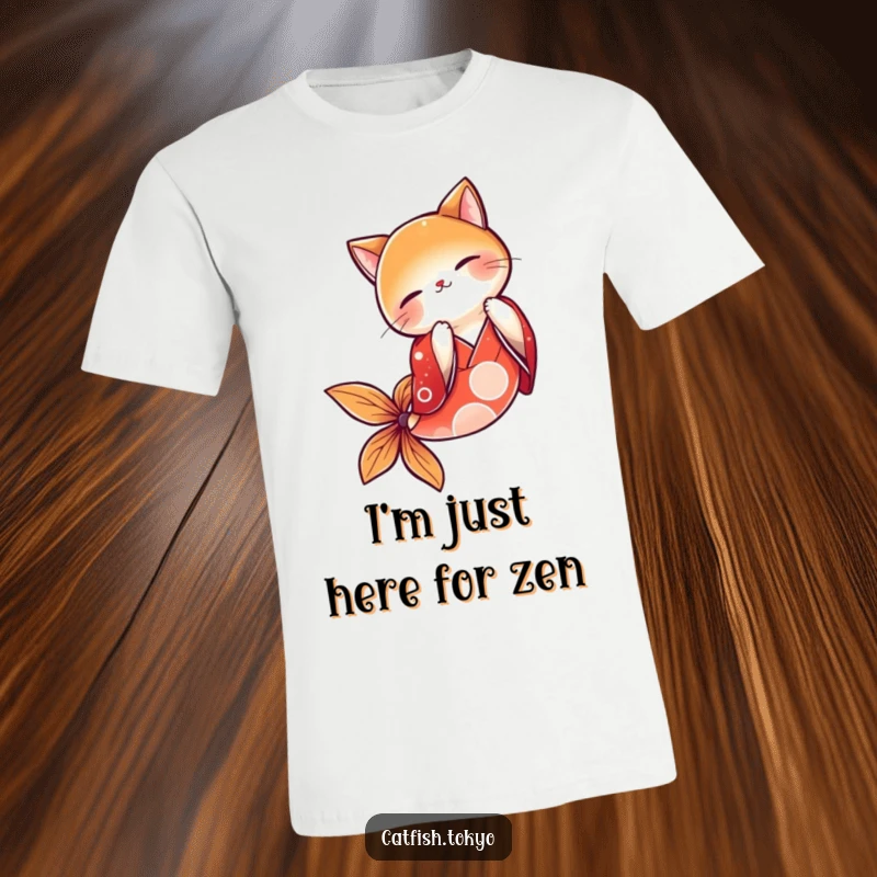 Funny Red Kimono Catfish T-Shirt, bowing elegantly mid-air with a cheerful look, great for anime and fish enthusiasts.