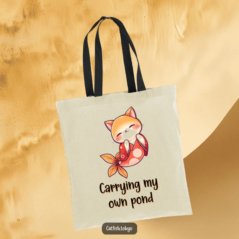 Funny Red Kimono Catfish Tote Bag, captured gracefully bowing mid-air, adding humor to your everyday carry.