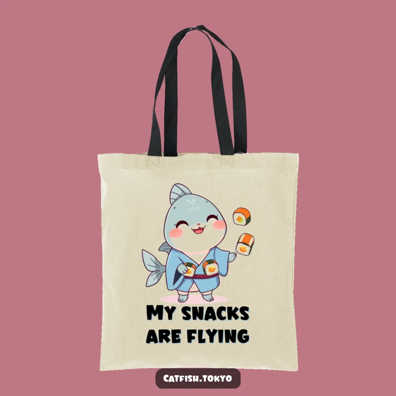 Funny Blue Kimono Catfish Sushi Juggling Tote Bag - Stylish & Hilarious Accessory Gift